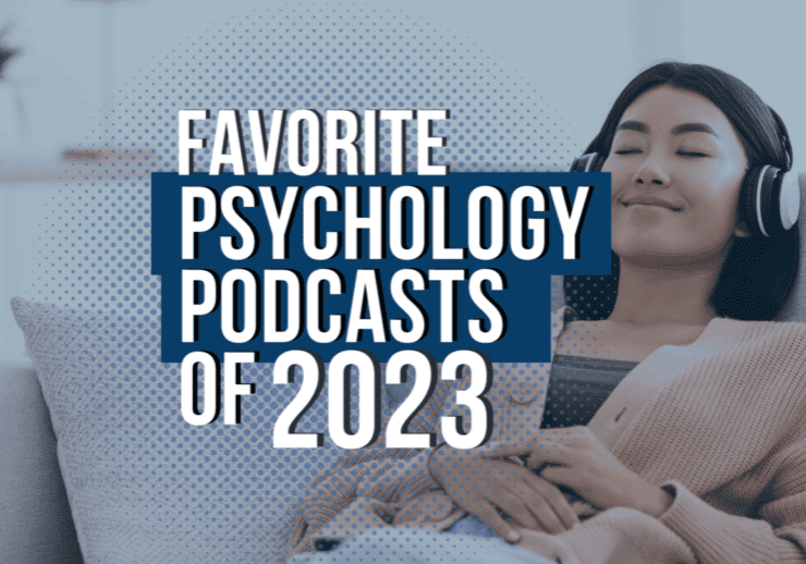 woman therapist black listening psychology podcasts blue background