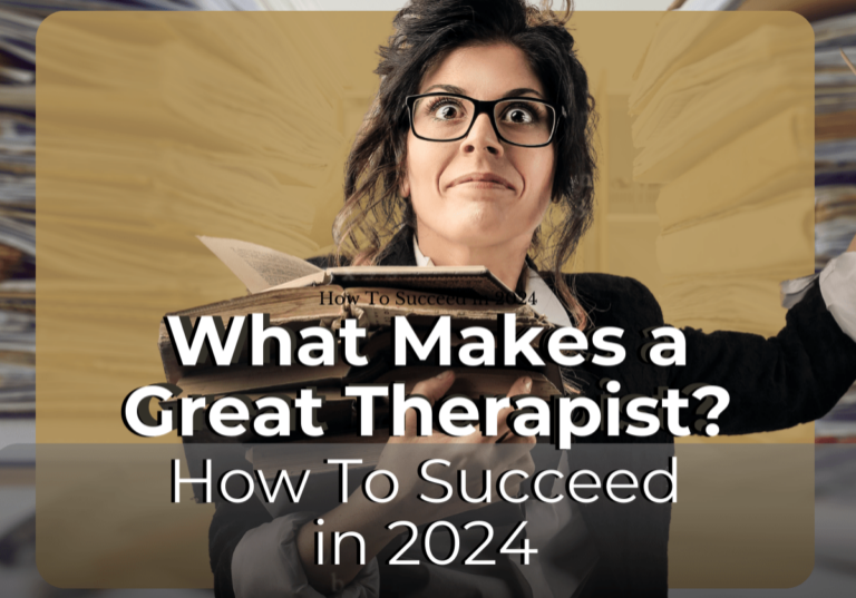 woman studying what makes a great therapist success in 2024 books wheat colored background glasses black jacket white letters